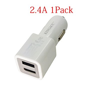 Car Charger,KingAcc(TM) 1-Pack 12W 2.4A Dual Port USB Car Charger Cigarette Charger Designed for Iphone 6 6 Plus 5s 5c 5 4S;Ipad Air, Mini Ipods,and Galaxy Edge S5 S4; Note 4 3 2 the New HTC Ones (M8) and Other Apple and Android Phone and Tablet Devices-1 Year Warranty