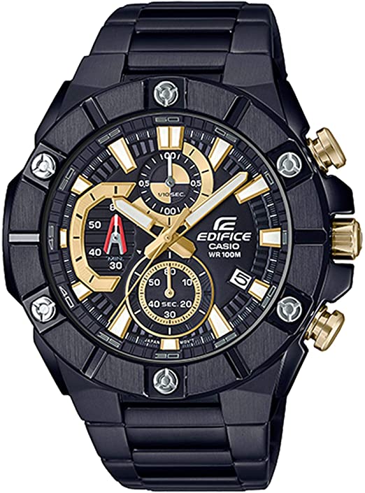 Casio Edifice Men’s Quartz Chronograph Watch with Black Dial IP Plated Steel Oyster Bracelet EFR-569DC-1AVUEF