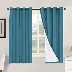 H.VERSAILTEX 100% Blackout Curtains for Bedroom Thermal Insulated Linen Textured Curtains Heat and Full Light Blocking Drapes Living Room Curtains 2 Panel Sets, Blue Sapphire, 52x63 Inch