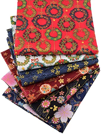 Japanese Sakura Cherry Blossoms Fat Quarters Fabric Bundles, Bronzing Print Cotton Fabric, 18x22 inches