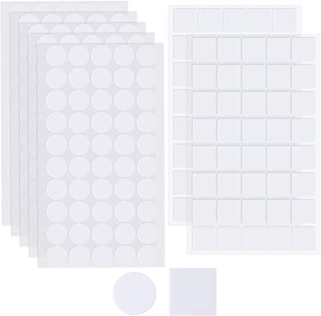 280 Pieces Clear Double-Sided Adhesive Tape Stickers, Includes 200 Pieces Round Adhesive Dot Sticker, 80 Pieces Square No Traces Sticker for Wall, Tile, Decorations, Toys, Picture, Carpet, Dashboard