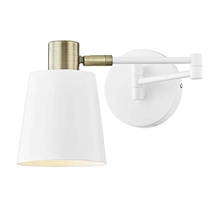 Light Society LS-W306-WH Alexi Wall Sconce in Matte White with Swivel Arm and Brass Details, Modern Contemporary Loft-Style Lighting