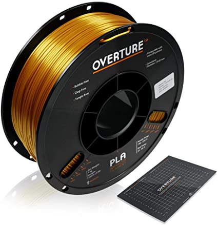 OVERTURE PLA Filament 1.75mm with 3D Build Surface 200mm x 200mm 3D Printer Consumables, 1kg Spool (2.2lbs), Dimensional Accuracy  /- 0.05 mm, Fit Most FDM Printer, Royal Gold