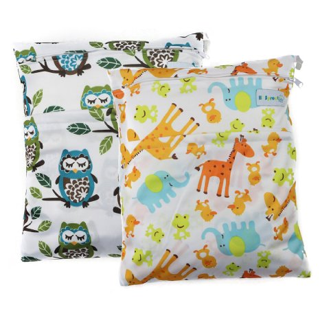 Yarra Modes 2 pcs Baby Wet and Dry Cloth Diaper Bags (Giraffeand Owls)
