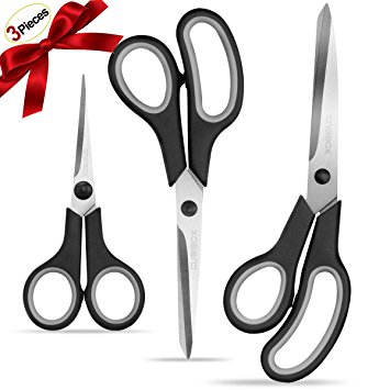 Scissors Set, CUSIBOX 3-Pack Multipurpose Scissors for Office, School, Kitchen, Sewing, Art and Craft Activities, Durable Design, Comfort Grip and Razor Sharp Blades