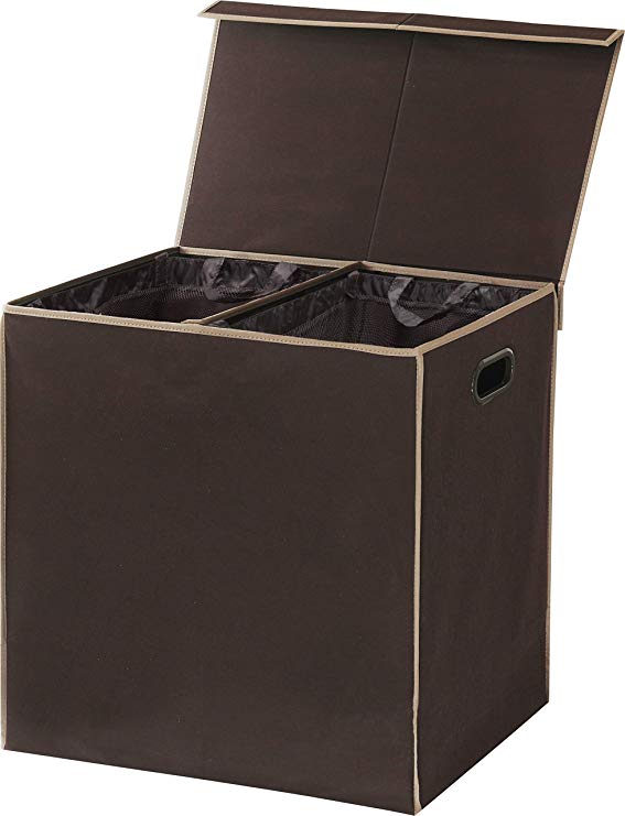 Simplehouseware Double Laundry Hamper with Lid and Removable Laundry Bags, Brown