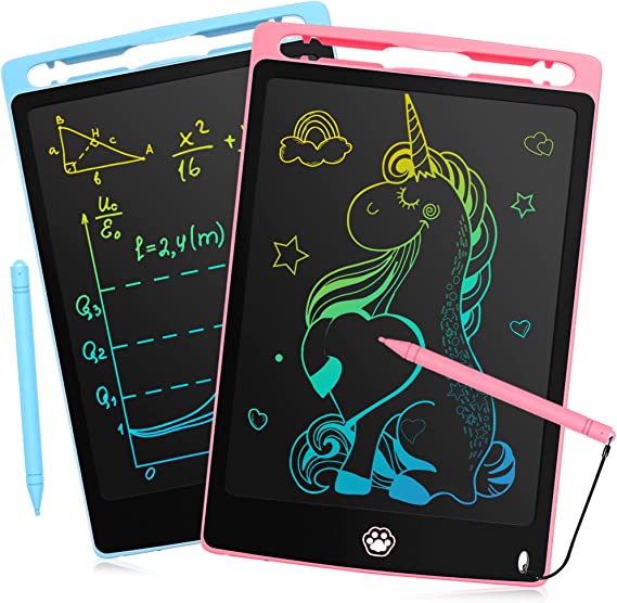 2 Pack LCD Writing Board with 8.5 Inch Colourful Screen, Writing Board for Kids, Doodle Pad with Lockable Erase Button, Educational Toy for Toddlers Boys and Girls, Blue   Pink