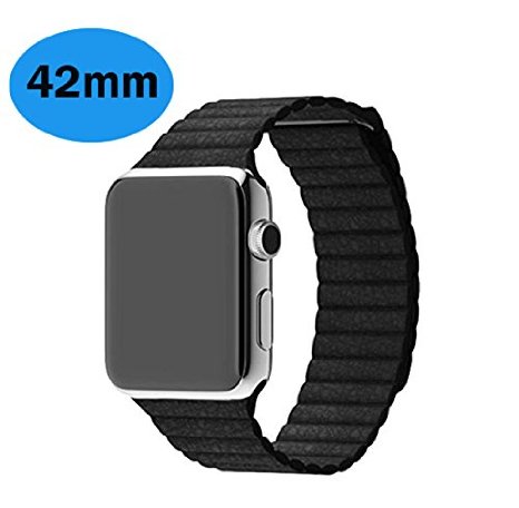 Apple Watch BandPOAO 42mm PU Leather Loop with Magnet Lock Strap Replacement Band for Apple Watch 42mm All Models No Buckle NeededBlack