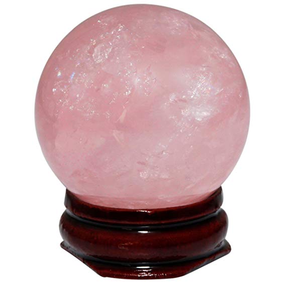 rockcloud Healing Crystal Natural Pink Rose Quartz Gemstone 1.35"(35mm) Ball Divination Sphere With Wood Stand