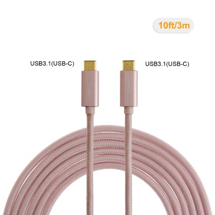 USB Type C-C Cable, CableCreation 10ft Braided USB 2.0 Type C (USB-C) to Type C Data Charging Cable(3A), for New Macbook 12 inches, Chromebook Pixel, Nexus 5/ 6p, Lumia 950/ 950XL and more (Rose Gold)