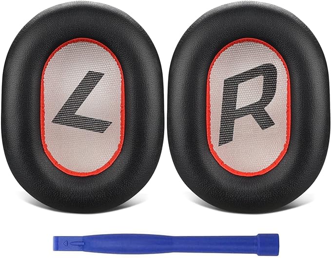 SOULWIT Ear Pads Cushions Replacement, Earpads for Plantronics BackBeat Pro 2, Voyager 8200 UC Headphones, Noise Isolation Memory Foam, Softer Protein Leather (Black Red)