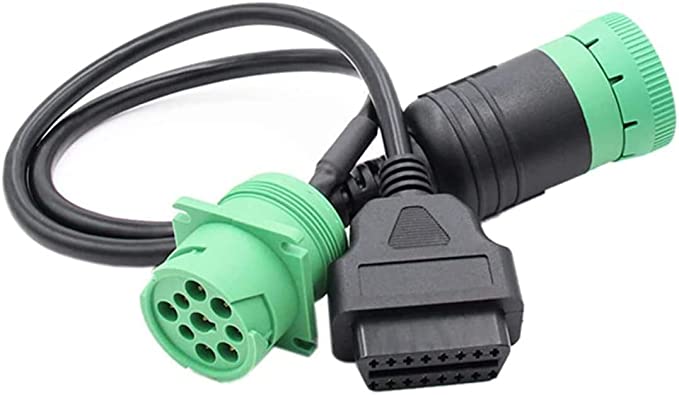 LEIMO 9 Pin to OBD2 Interface Truck Y-j1939 obd2 Cable Adapter OBDII Y Splitter Truck GPS 16Pin Male to Female J1939 Diagnostic Scanner Cable Adapter Green Deutsch Connector