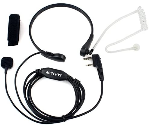 Retevis Walkie Talkie Throat Mic Throat Mic Headset 2 Pin Headset Earpiece Compatible with Two Way Radio Baofeng UV-5R BF-888S BF-88E RT24 RT27 RT28 Two Way Radio Earpiece Security Earpiece (1 Pcs)