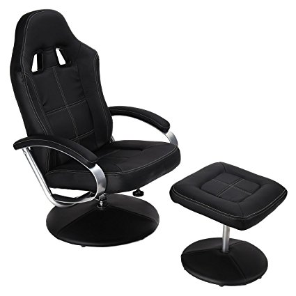 Giantex Executive Pu Leather Racing Style Bucket Seat Chair leisure Recliner w/ Ottoman (Black)