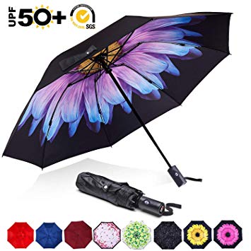 ABCCANOPY Umbrella Compact Rain&Wind Teflon Repellent Umbrellas Sun Protection with Black Glue Anti UV Coating Travel Auto Folding Umbrella, Blocking UV 99.98%