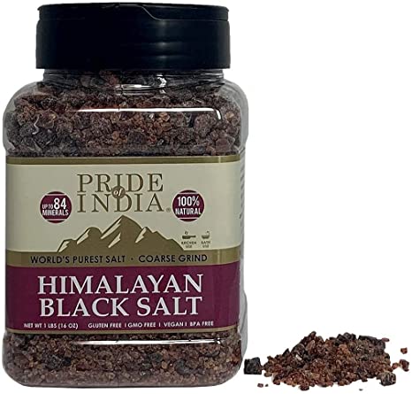 Pride Of India - Himalayan Black Salt - Coarse Grind, 1 Pound (16oz) Jar - Kala Namak - Contains 84  Minerals - Use in Grinders, Restaurants & Cooking - Perfect for Faux Egg Recipes & Vegan Scramble