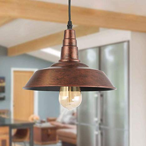 LNC Pendant Lighting with Hand-Painted Rustic Finish Bronze Hanging Fixture for Kitchen Island, Dining Room, A0190702, Brown