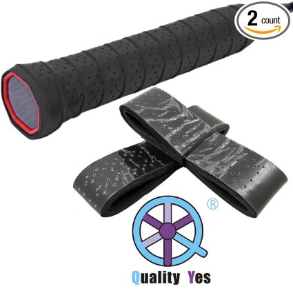 QY 2Pack Widened Perforated Super Absorbent Tennis Racket Overgrip Anti Slip Badminton Racket Tape Wrap Table Tennis Racket Tape, Classy Black Color