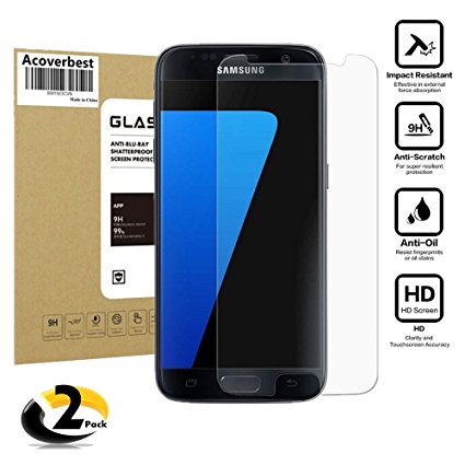 Galaxy S7 Screen Protector Tempered Glass [2-Pack], Acoverbest Screen Protector [3D Touch Compatible], HD Anti-Fingerprint Bubble Free Scratch Proof Screen Protector for Samsung Galaxy S7