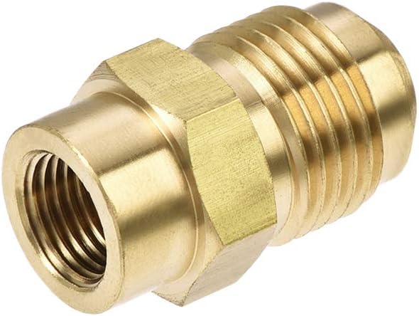 uxcell Brass Pipe fitting, 5/8"-18UNF Flare Male to 1/8NPT Female Thread, Tubing Adapter Hose Connector, for Air Conditioner Refrigeration