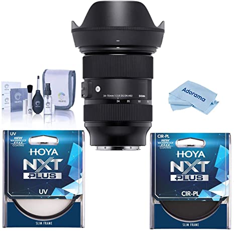 Sigma 24-70mm F2.8 DG DN Art Lens for Sony E-Mount Bundle with Hoya NXT Plus UV and CPL Filter, Cleaning Kit, Cloth