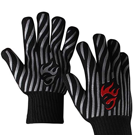Evridwear 932°F Extreme Heat and Cut Resistant BBQ Gloves Oven Mitts, Non-Slip Silicone Coated Pot Holders for Cooking, Baking, Grilling, Camping, Fireplace and Microwave (One Size, Gray)