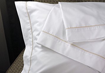 Westin Hotel 300TC Pillowcase Pair with Taupe Trim Piping - Standard/Queen