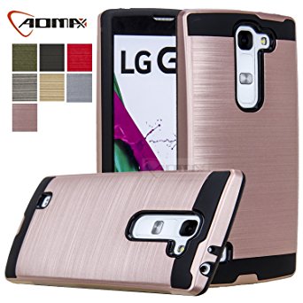 LG VOLT 2 LS751 Case, LG Magna /LG C90 / LG H525N G4C Case, Aomax@ Anti-Shock Brushed Metal Texture , TPU & PC Dual Layer Hybrid Non-slip Protective Case For LG G4C (VLS Armor Rose Gold)