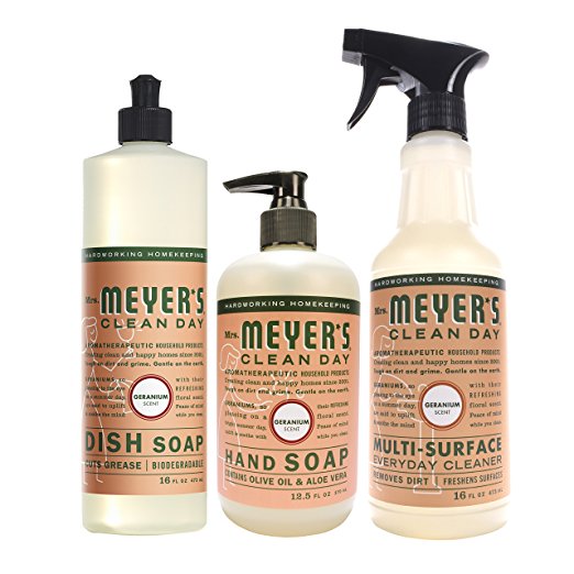 Mrs. Meyer's Kitchen set, Geranium, 3 ct: dish soap, hand soap & multi-surface everyday cleaner