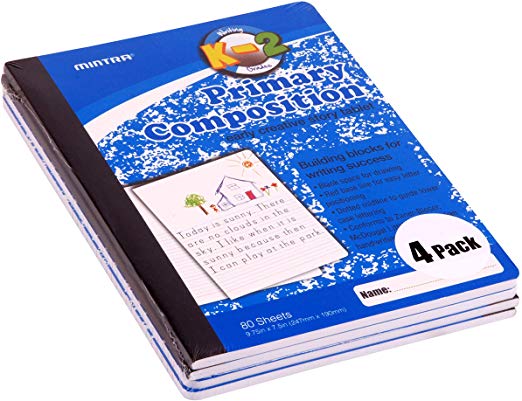 Mintra Office Composition Books, Notebooks, Primary Ruled, Creative, Hardcover, Grade K-2, 4 Pack