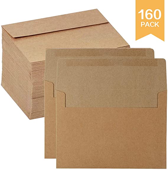 Kraft Paper Envelops,160 Pack Kraft Self-Adhesive Envelopes for Self Seal,Weddings,Invitations,Baby Shower,Stationery,Office,5x7 Inches