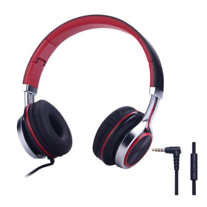 Headphones FOSTO FT58 Stereo Folding Headset Strong Low Bass Headphones with Microphone for iPhone All Android Smartphones PC Laptop Mp3mp4 Tablet Earphones RedBlack