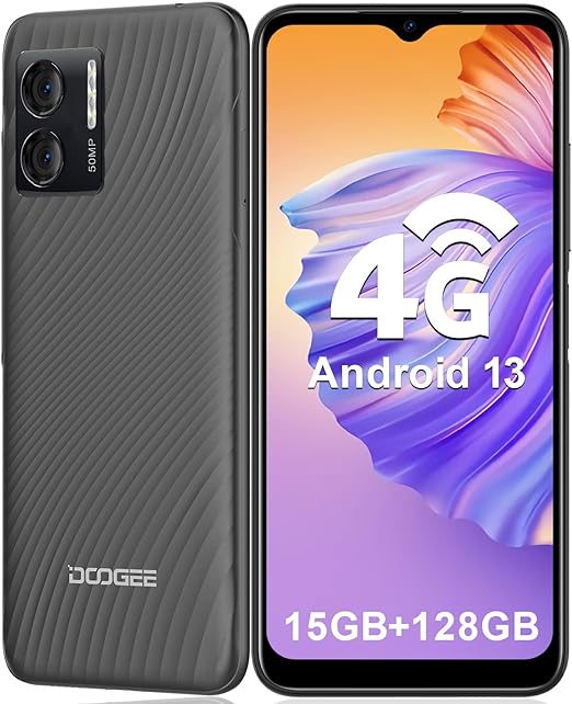 DOOGEE N50 2023 Unlocked Cell Phone, 15GB 128GB Android 13 Smartphone, 6.52" Display Android Phone, 50MP AI Camera Dual 4G Phones Unlocked, 90dB Loud Speaker, OTG, Fingerprint, T-Mobile