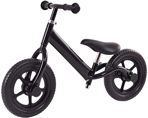 COSTWAY 12” Balance Bike, No Pedal Balance Training Bicycle, Adjustable Height, Safe & Comfortable First Bike for Kids & Toddlers 2 to 7 Years (Black)