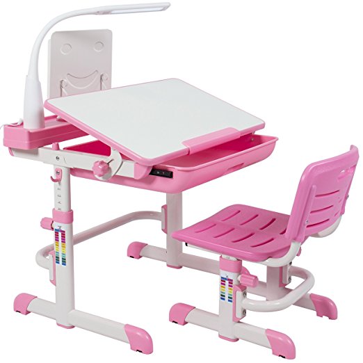 Best Choice Products Height Adjustable Children's Desk and Chair Set For Kids Work Station, Study Area- Pink