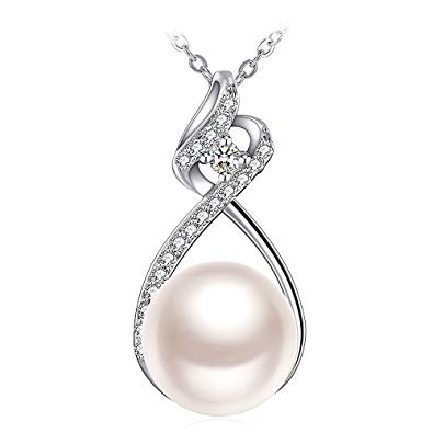ZHULERY Pearl Necklace Pendant Jewellery “Heavy Love” with 925 Sterling Silver Freshwater Cultured Pearl 18" 2" Extander, Graduation Gifts