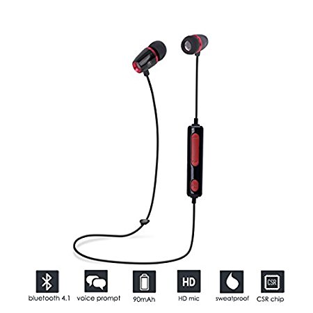 Bluetooth Headphones, Kocopoo Bluetooth V4.1 Wireless Sports Earphones Sweatproof In-ear Headset with Microphone Noise-Cancelling for iPhone iPad Samsung Galaxy S7 and Android Phones