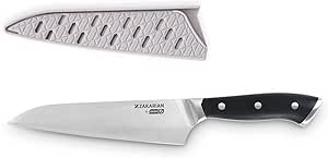 DASH Zakarian 7" Chef Knife, High Carbon German Stainless Steel Kitchen Knife with Sheath, Black