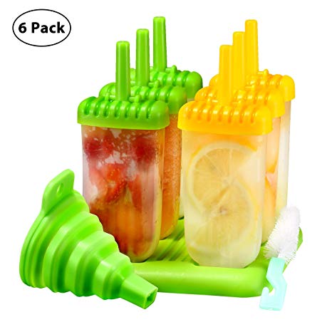 Ice Lolly Moulds, TOPELEK Popsicle Molds Set, 6 Ice Lolly Makers, LFGB Certified BPA Free Silicone Ice Cream Moulds with Non-Spill Lid Cleaning Brush and Folding Funnel