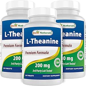 Best Naturals L-Theanine 200mg per Tablet (400mg per 2 Tablets) - Promotes Relaxation Without Drowsiness - 120 Vegetarian Tablets - (120 Count (Pack of 3))