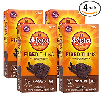 Metamucil Chocolate Flavored Fiber Thins Dietary Fiber Supplement with Psyllium Husk, 12 servings (pack of 4)