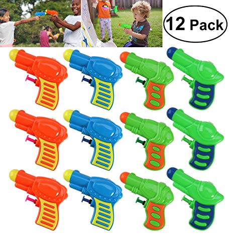 TOYMYTOY 12pcs Plastic Water Squirt Gun Pistol for Kids Watering Game (Random Color)