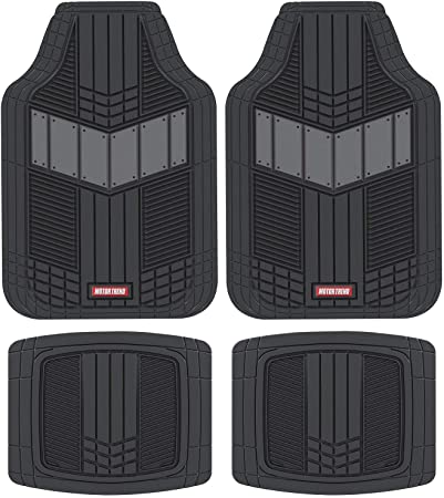 Motor Trend DualFlex All-Weather Rubber Floor Mats for Car, Truck, Van & SUV – Waterproof Front & Rear Liners with Drainage Channels & Two-Tone Sport Design