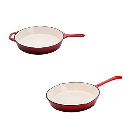 Hamilton Beach 10" Enameled Cast Iron Frying Pan Skillet   12" Frying Pan, Red