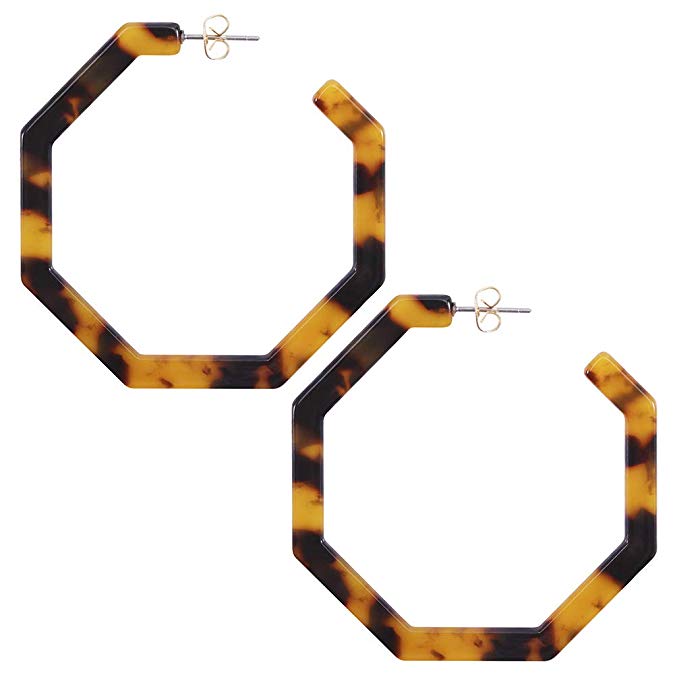 WOWSHOW Fashion Geometric Octagon Hexagon Hoop Earrings for Women Girls