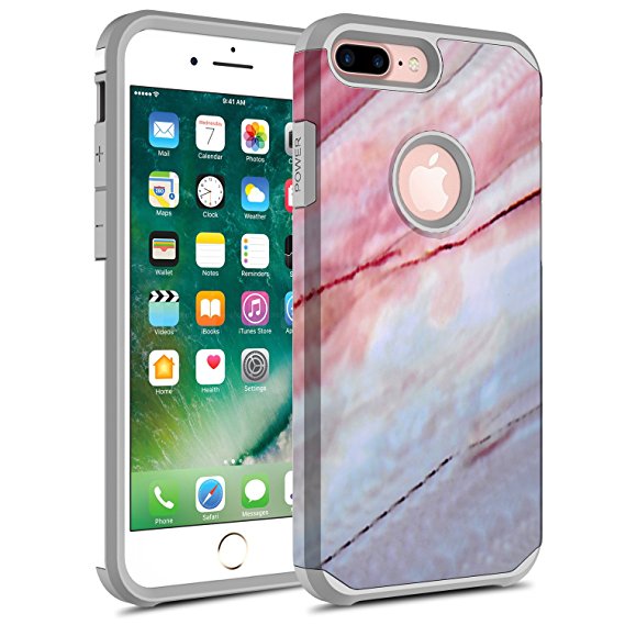 iPhone 7 Plus case, iPhone 6/6S Plus Case, Kaesar [Slim Fit] [Shock Absorption] Hybrid Dual Layer Shockproof Cover Graphic Fashion Colorful Silicone Skin Case for Apple iPhone 7 Plus - Pink Marble