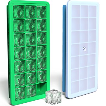 Vremi Silicone Ice Cube Tray with Lid - 2 Piece Set of Blue and Green Ice Cube Trays - 21 Small Cubes per Tray, 42 Ice Cubes Total - Non Toxic Food Grade and BPA Free