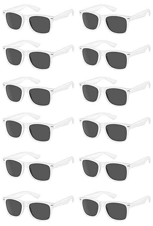 White Wayfarer Sunglasses Party Pack-12 Pure White Premium Quality Plastic-Wholesale Bulk from The Gag
