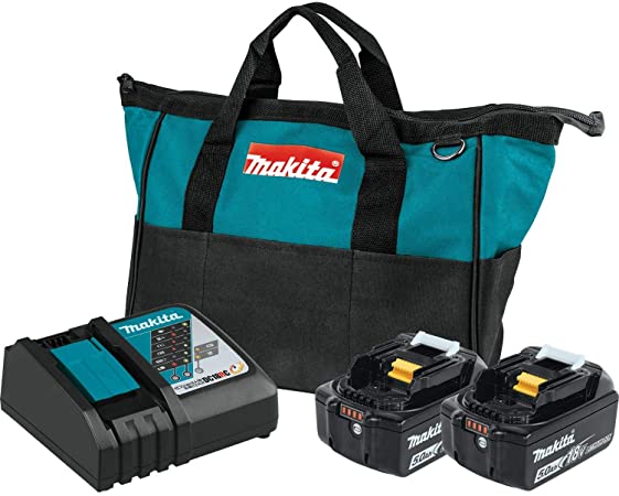 Makita BL1850BDC2 18V LXT Lithium-Ion Battery and Rapid Optimum Charger Starter Pack (5.0Ah)