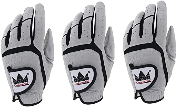 CRAFTSMAN GOLF Men's Gray Golf Glove for Right Handed Golfer Worn on Left Hand 3 Pack
